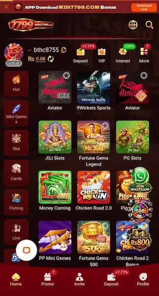 Win7799 Game Main App Interface Screenshot